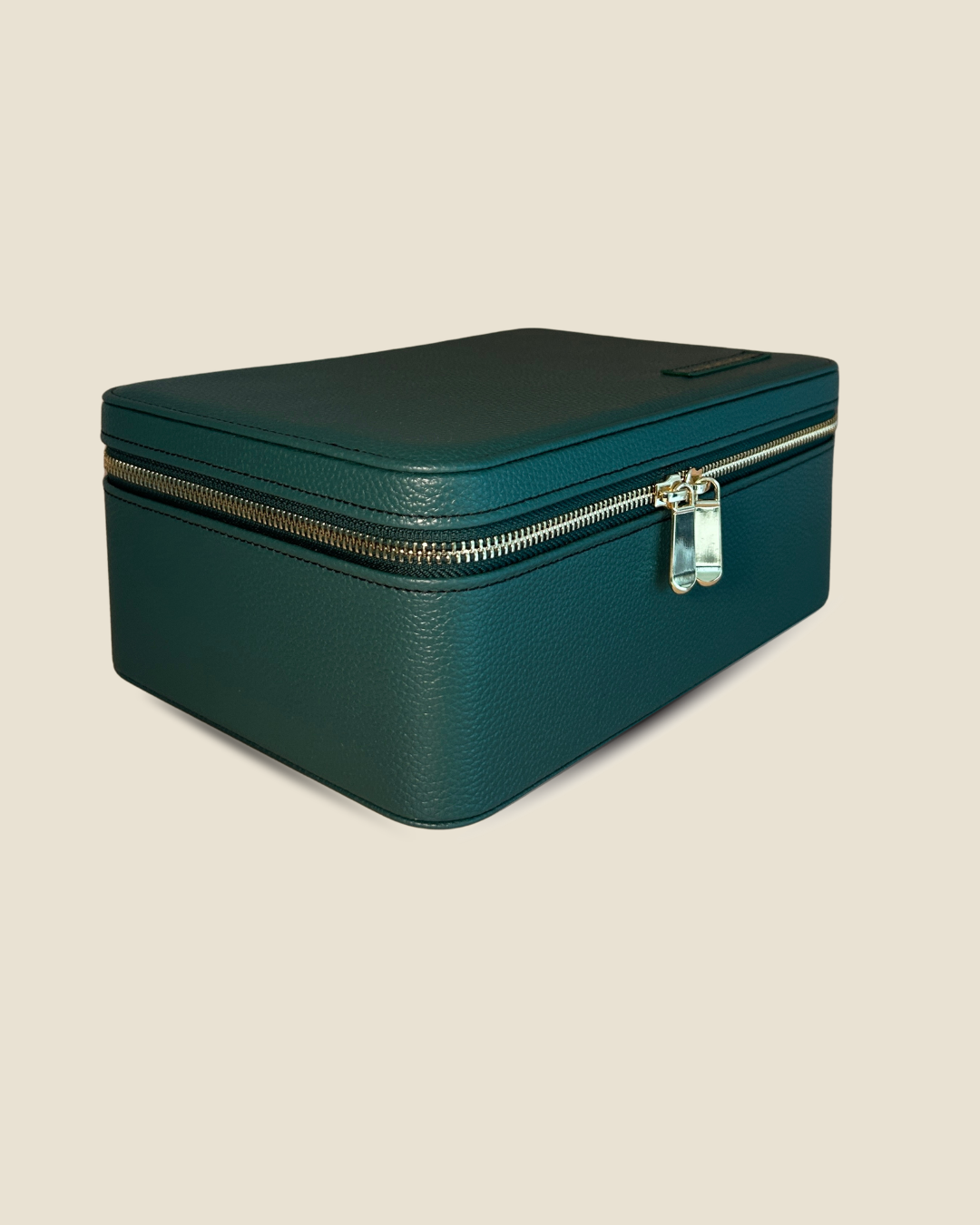 The Stash Ritual closed pebbled vegan leather case with brushed metal hardware, three-quarter view.